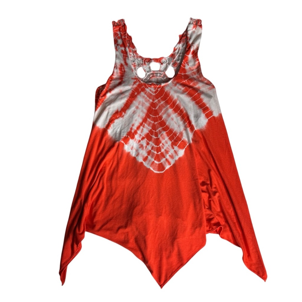 Vintage Y2K Sky Tie Dye Tank Top Crochet Back Asymmetrical Blouse Womens XS